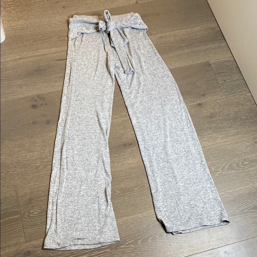 Gray Wide-Leg Tie-Waist Pants